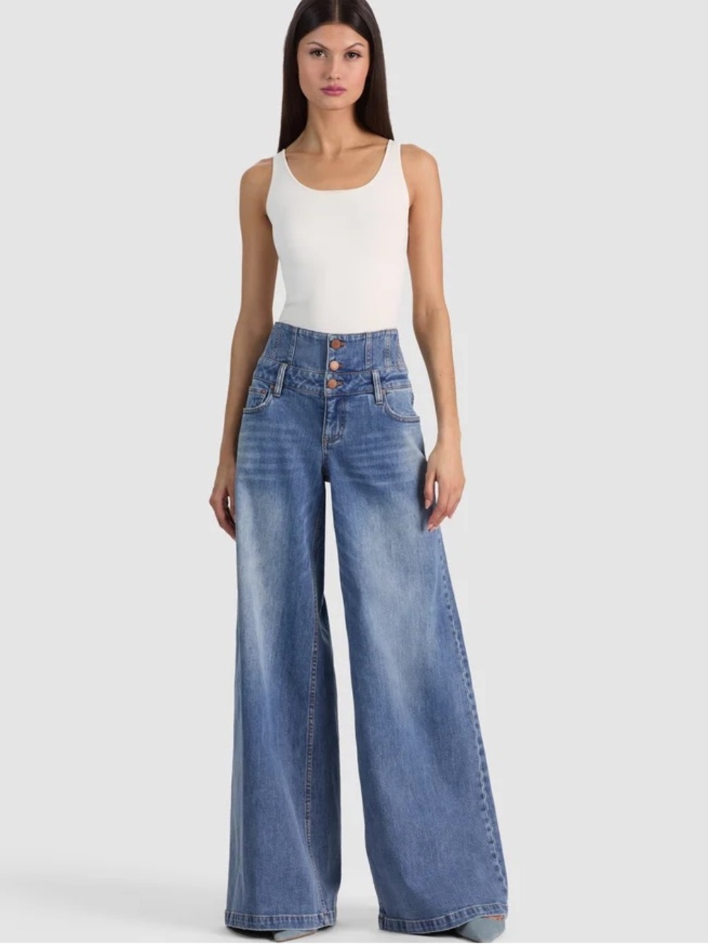 Alice + Olivia WHIT ULTRA HIGH BUTTON FRONT JEAN - Brooklyn Blue